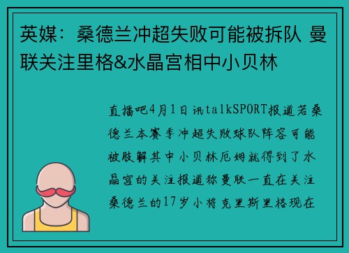 英媒：桑德兰冲超失败可能被拆队 曼联关注里格&水晶宫相中小贝林